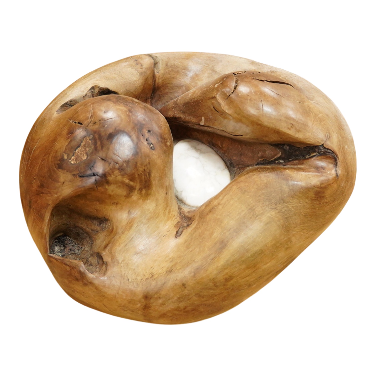 Pierre Decorse (b.1953), a naturalistically modelled wooden sculpture with inset stone, 37cm wide